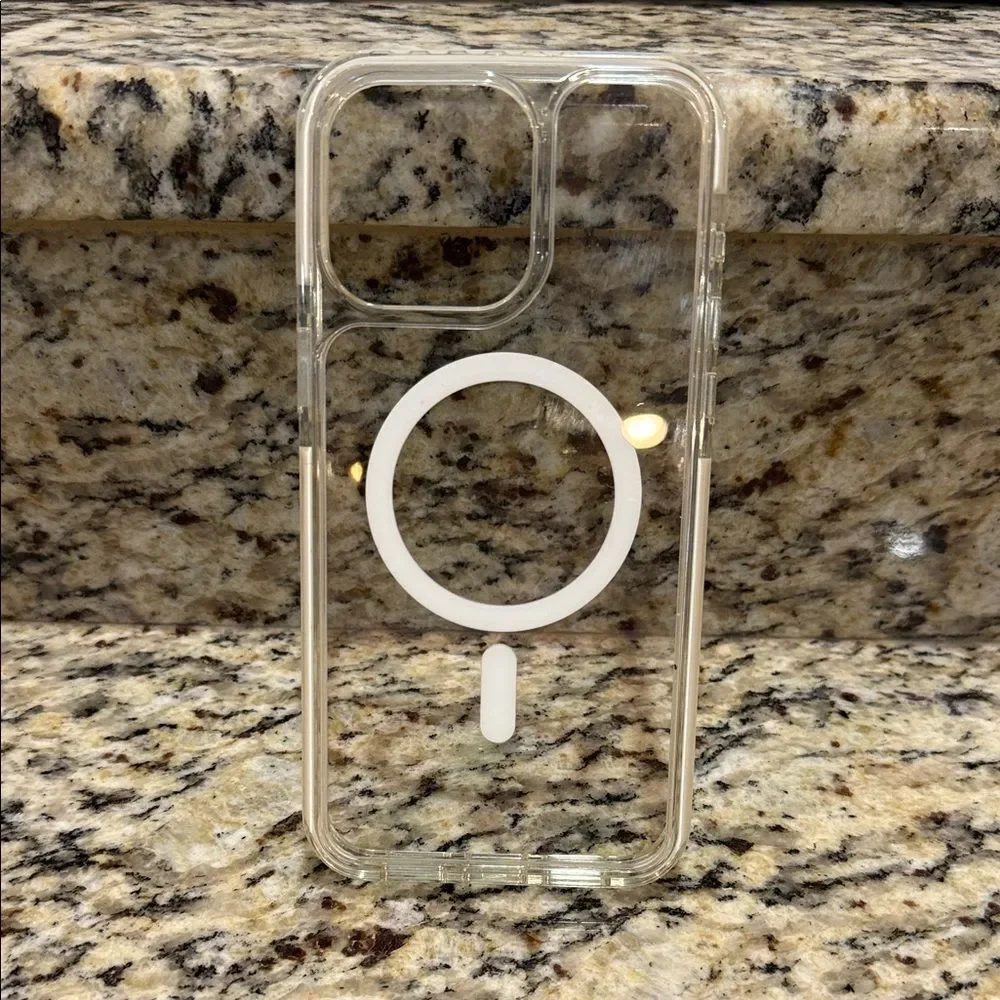 Apple Clear MagSafe Phone Case with white trim for iPhone 15 pro max